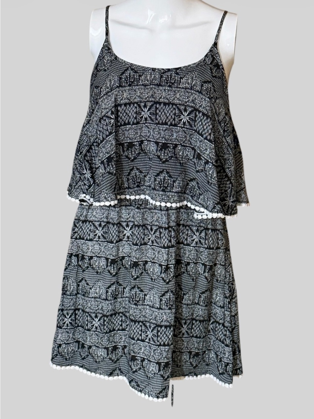 Papaya Black & White Printed Spaghetti-Strap Mini Dress